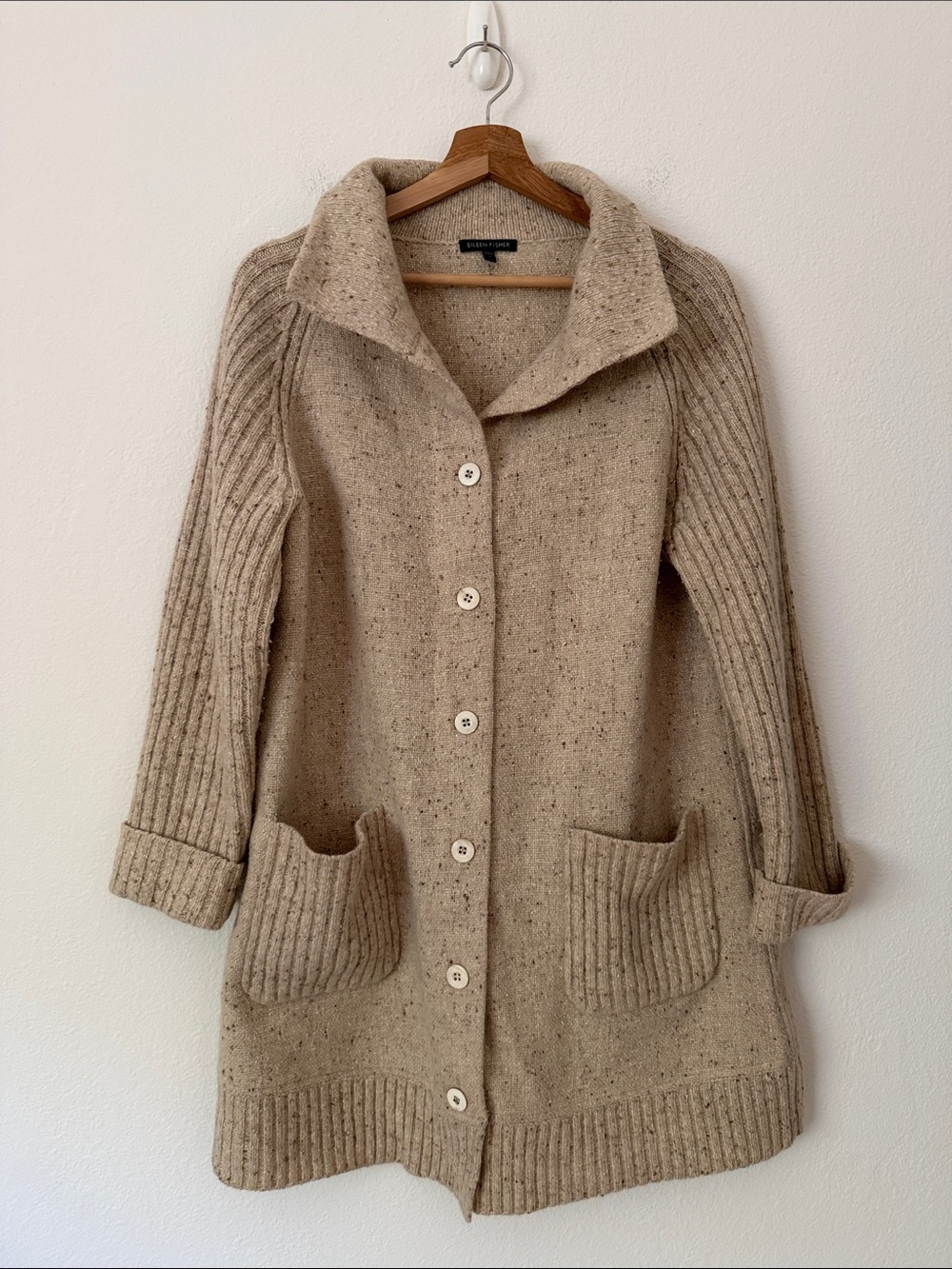 Eileen Fisher Lambswool Angora Rabbit Silk Knit Long Button Cardigan Size Small